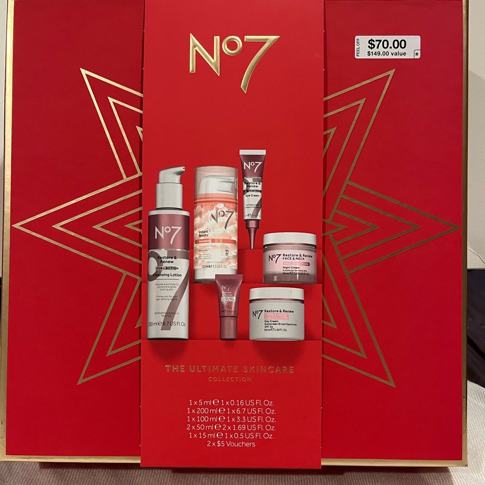 NEW No7 - 6 pc ultimate skincare gift set day cream/cleanser/serums/eye cream